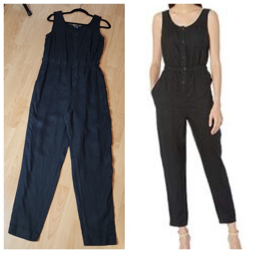 Michael Stars 100% Linen Black Sleeveless Jumpsuit Stretch Waist Size‎ M NWOTS